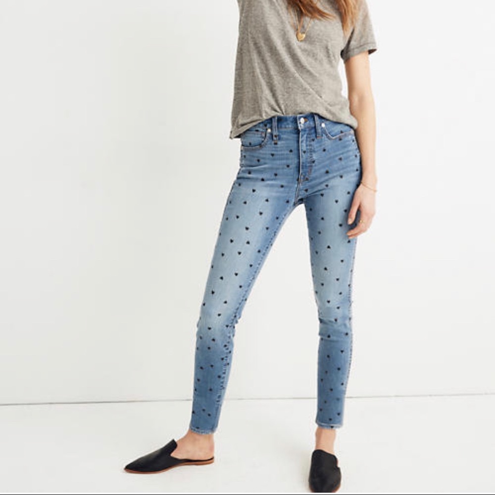 Madewell High Rise Heart Polka Dot Skinny Jeans 24